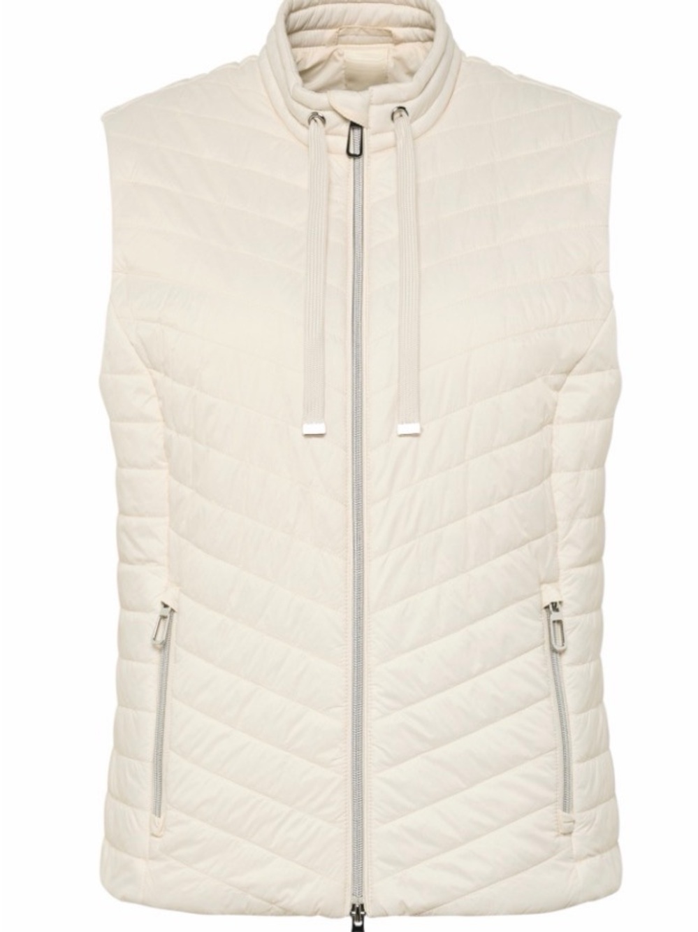 Rabe Cream Quilted Zip Vest with Stand Collar